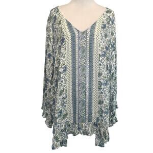 Cynthia Rowley Woman Peasant Top Womens Size 3X Floral Paisley Ruffled Blouse